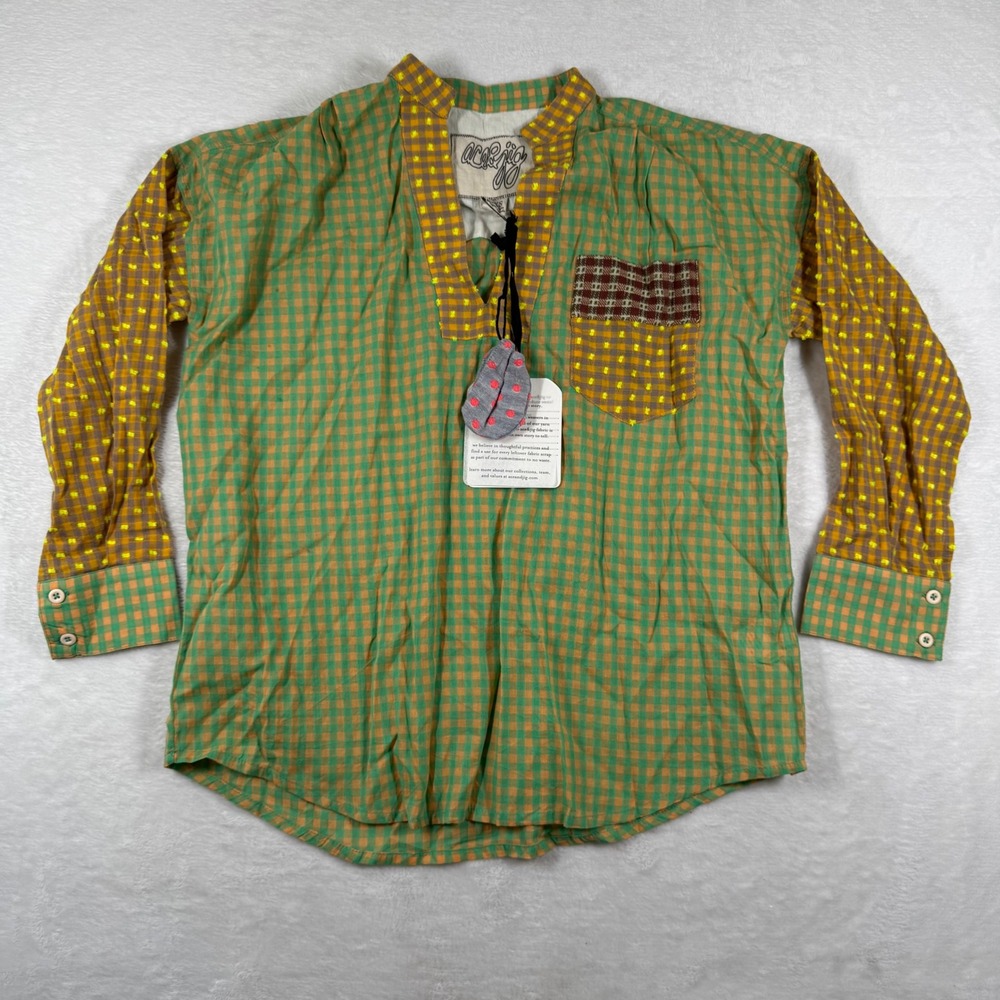 Ace & Jig Lizzie Shirt Cantaloupe Gingham Mixed Print Cotton Top XXS NEW AJ909